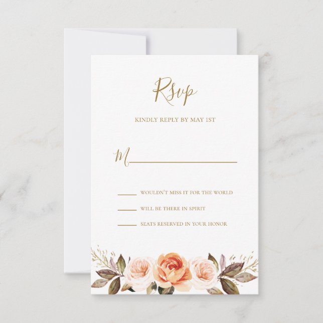 Boho Floral Burnt Orange Wedding Carte RSVP (Devant)