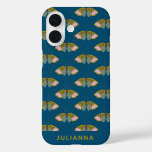 Boho Floral Butterfly Illustration Personalized iPhone 16 Case