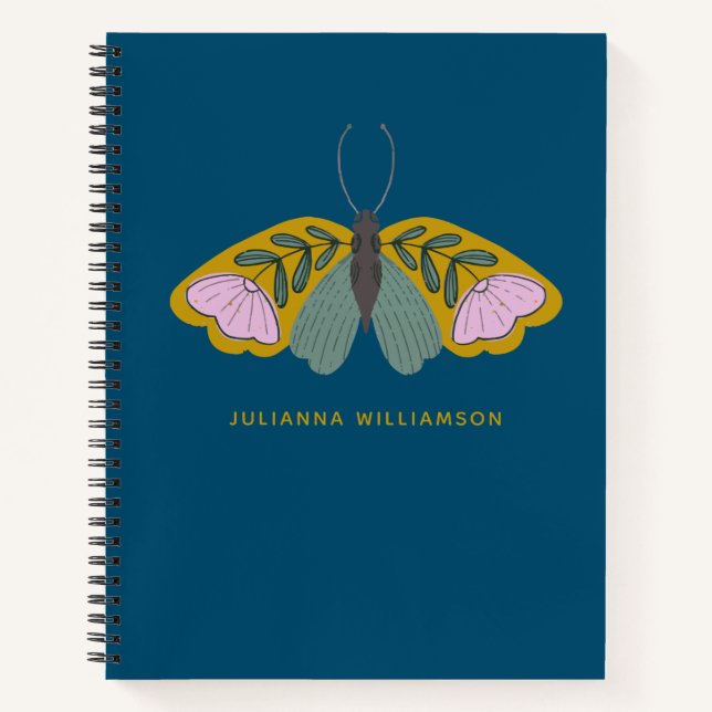 Boho Floral Butterfly Illustration Personalized Notebook (Front)