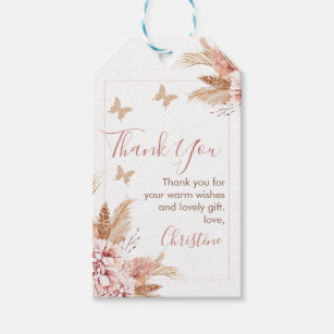 Boho Floral Butterfly Kisses Baby Shower Thank You Gift Tags