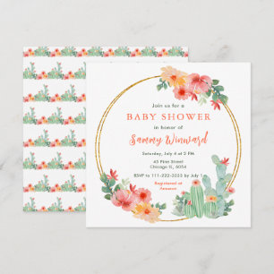 Boho Floral Cactus Baby Shower Invitation