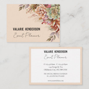 Boho Floral Cactus Feminine Script Business Card