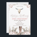 Boho Floral Cactus Rodeo 21st Birthday Invitation<br><div class="desc">Boho Floral Cactus Rodeo 21st Birthday Invitation

Sweet western or rodeo themed girl's twenty first birthday invitation featuring a bull or cow skull,  cowgirl boot,  some floral arrangements with pampas grass and cactus. This girl's western 21st birthday invitation is ideal for a country style 21st birthday party.</div>