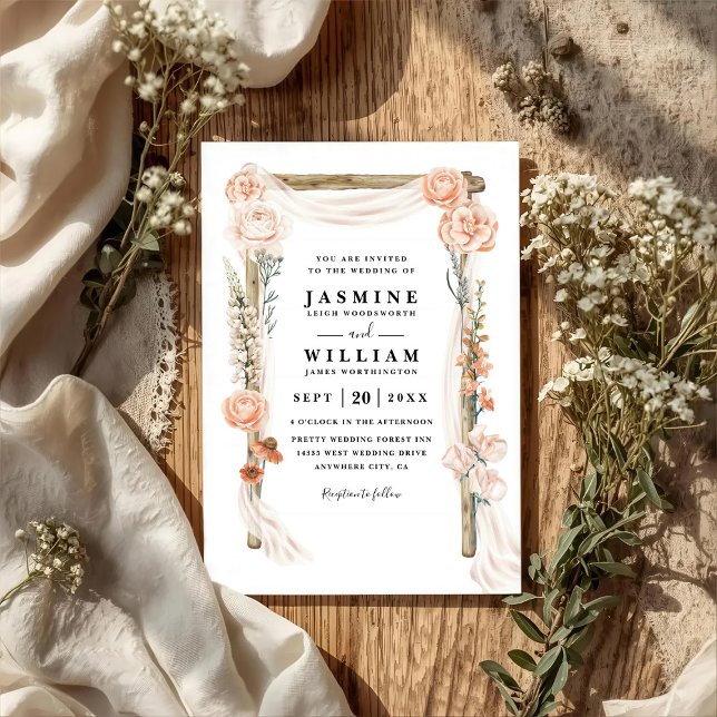 Boho Floral Canopy Elegant Rustic QR Code Wedding Invitation (Creator Uploaded)