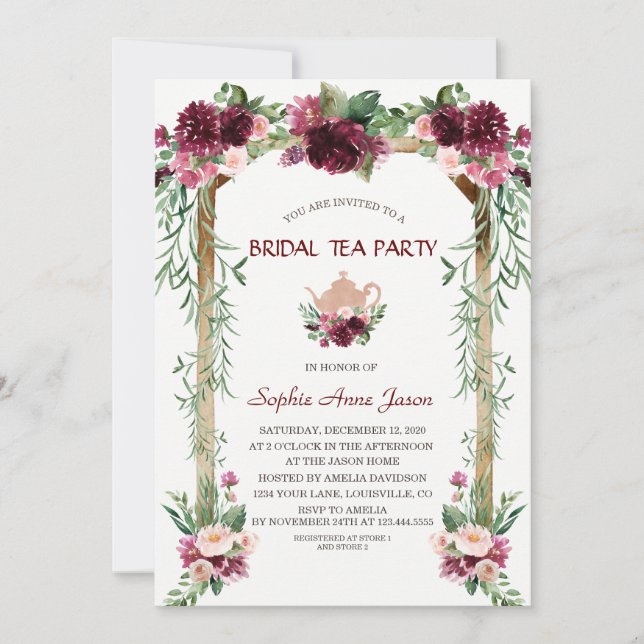 Boho Floral Canopy Fall Bridal Tea Party Invitation (Front)