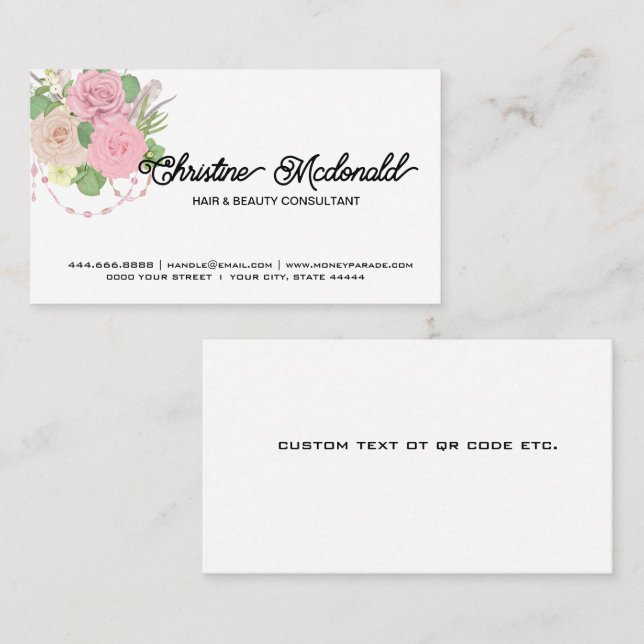 Boho Floral Cartes de visite - Concevez votre en l (Devant / Derrière)