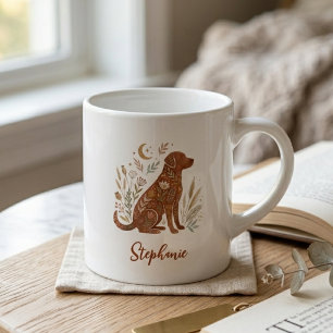 Boho Floral Celestial Dog Graphic Espresso Cup