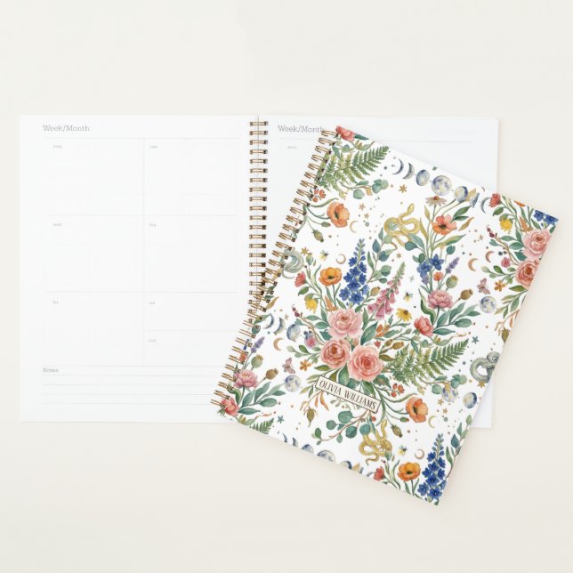 Boho Floral Celestial Moon  & Snakes Botanical Planner (Display)