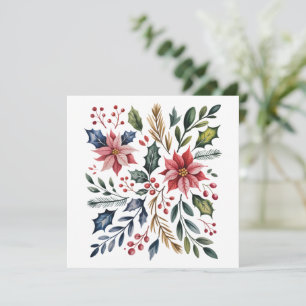 Boho Floral Christmas Holiday Winter Cute Holiday Card
