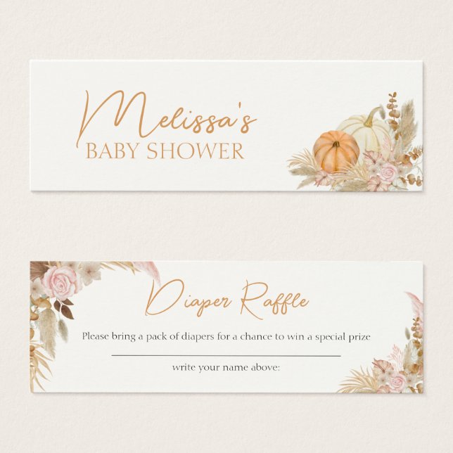 Boho Floral Citrouille Baby shower Déchets Raffle (Devant & derrière)