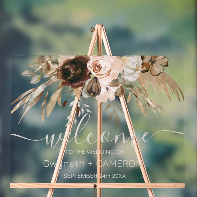 Boho Floral Citrouille Mariage bienvenue acrylique (Neutre)