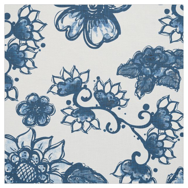 Boho Floral Classic Blue Fabric (Swatch)