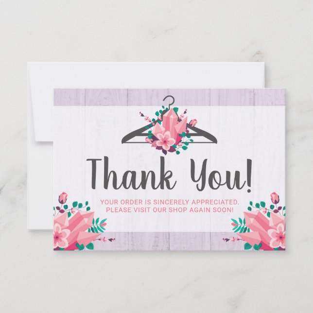 Boho Floral Clothes Hanger Boutique Thank You Card (Front)