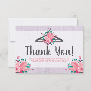 Boho Floral Clothes Hanger Boutique Thank You Card