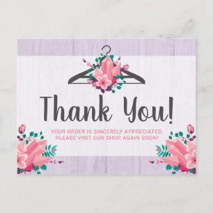 Boho Floral Clothes Hanger Boutique Thank You Postcard