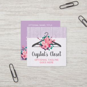 Boho Floral Clothes Hanger Closet Fashion Boutique Square Business Card