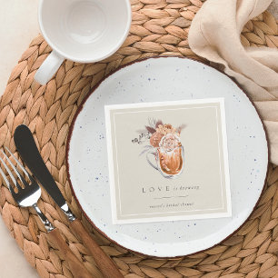 Boho Floral Coffee "Love is Brewing" Bridal Shower Napkin