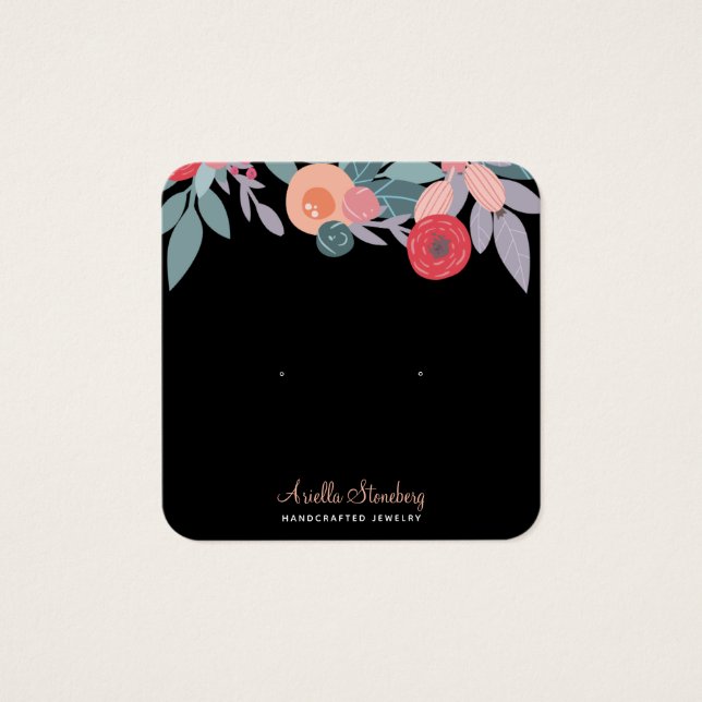 Boho Floral Colourful Earring Black Display Card (Front)