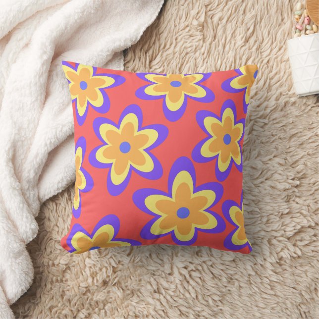 Boho Floral Colourful Pattern Throw Pillow (Blanket)