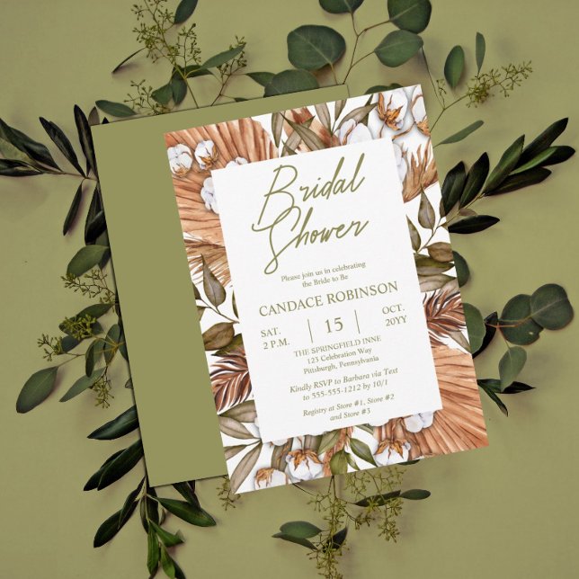Boho Floral Cotton | Dried Grasses Bridal Shower   Invitation (Creator Uploaded)