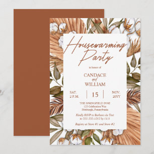 Boho Floral Cotton   Grasses Housewarming Party In Invitation