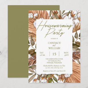 Boho Floral Cotton   Grasses Housewarming Party In Invitation