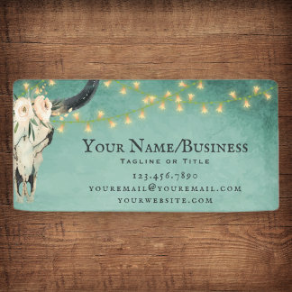 Boho Floral Cow Skull, Lights Turquoise Business Banner