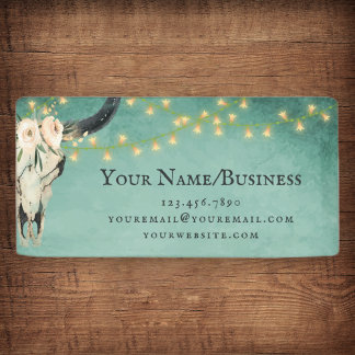 Boho Floral Cow Skull, Lights Turquoise Business Banner