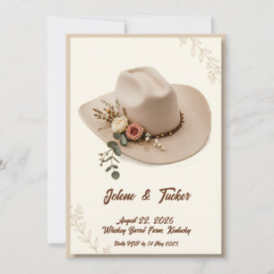 Boho Floral Cowboy Hat   Elegant Country Wedding Invitation
