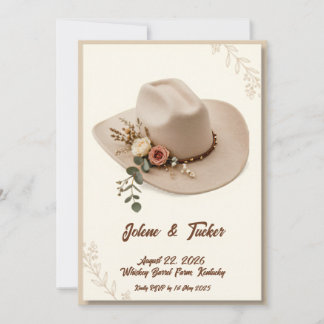 Boho Floral Cowboy Hat | Elegant Country Wedding Invitation