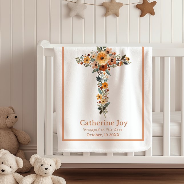 Boho Floral Cross Baptism Gift Name Baby Blankets (Creator Uploaded)
