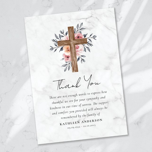 Boho Floral Cross Sympathy Funeral Thank You Card (Creator Uploaded)