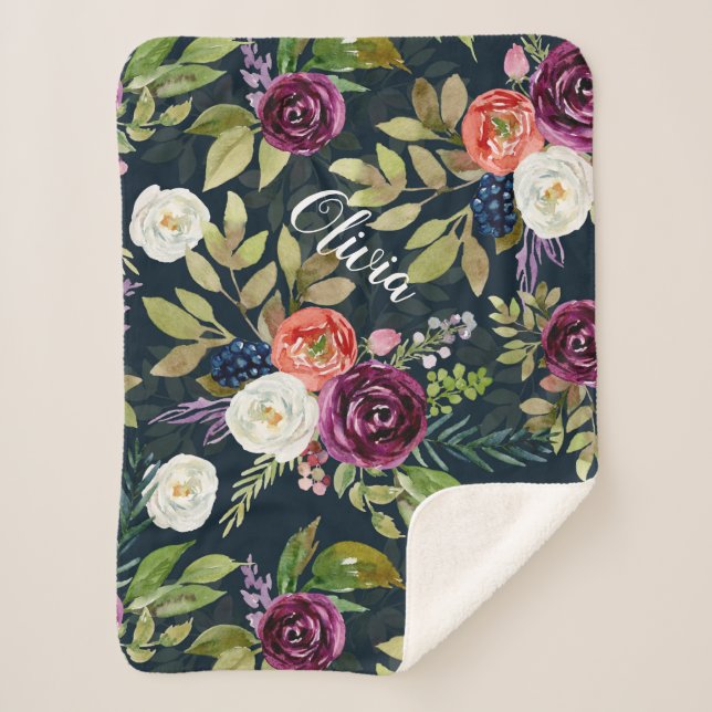 Boho Floral Custom Baby Girl Blanket (Front)