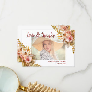 Boho Floral Custom Photo Graduation Thank You Card