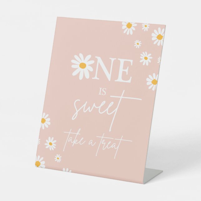 Boho Floral Daisy Groovy Birthday Party Favour Pedestal Sign (Front)