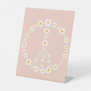 Boho Floral Daisy Groovy Birthday Party Peace Pedestal Sign