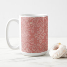 Boho Floral Damask Line Art, Terracotta Clay