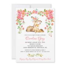 Boho Floral Deer Invitation Pink Baby Shower
