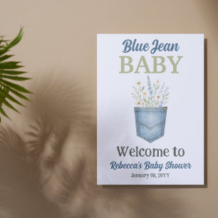 Boho Floral Denim Blue Jean Baby Shower Welcome Poster