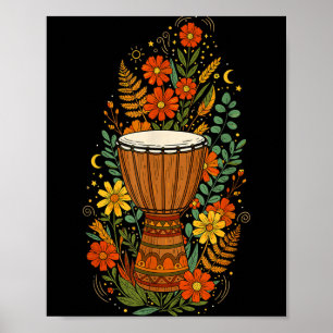 Boho floral djembe instrument poster