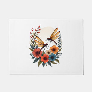 Boho Floral Dragonfly Doormat