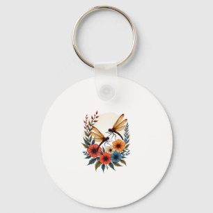 Boho Floral Dragonfly Keychain