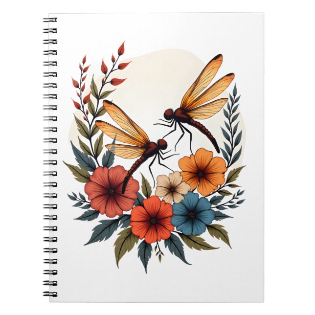Boho Floral Dragonfly Notebook (Front)