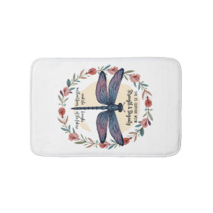 Boho Floral Dragonfly She Is Clothed With Strength Bath Mat