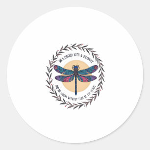 Boho Floral Dragonfly She Is Clothed With Strength Classic Round Sticker