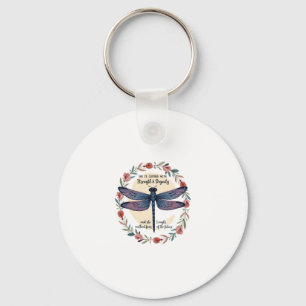 Boho Floral Dragonfly She Is Clothed With Strength Keychain