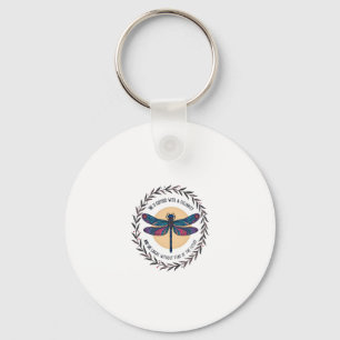 Boho Floral Dragonfly She Is Clothed With Strength Keychain