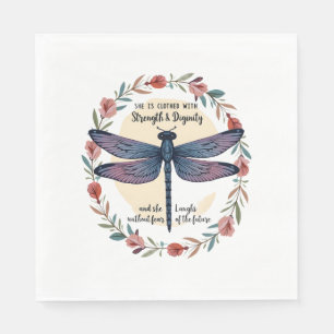 Boho Floral Dragonfly She Is Clothed With Strength Napkin