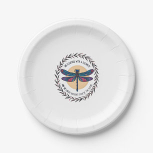 Boho Floral Dragonfly She Is Clothed With Strength Paper Plate