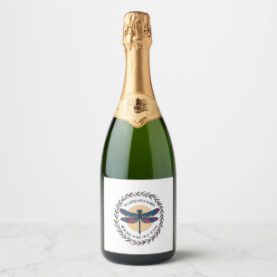 Boho Floral Dragonfly She Is Clothed With Strength Sparkling Wine Label